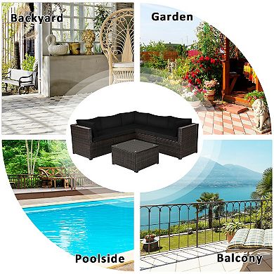 6 Pieces Rattan Patio Sectional Sofa Set With Cushions For 4-5 Person