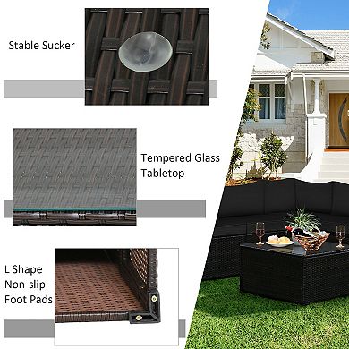 6 Pieces Rattan Patio Sectional Sofa Set With Cushions For 4-5 Person