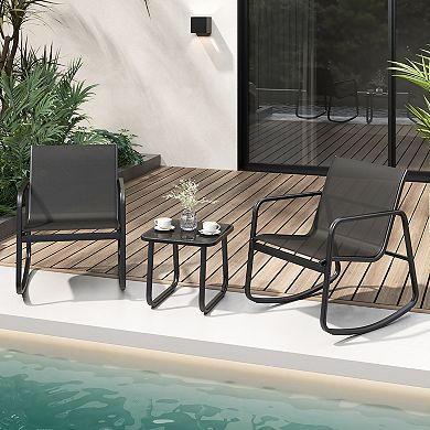 Patio Rocking Bistro Set with Glass Top Table for Porch Balcony
