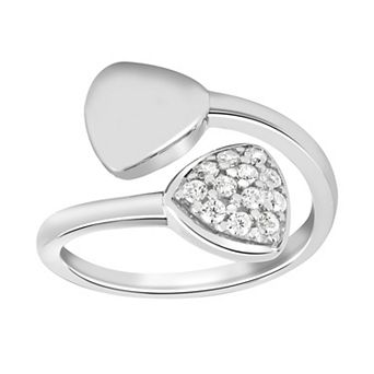 SIRI Sterling Silver Rhodium-Plated Open-Heart Ring with Cubic Zirconia Accents