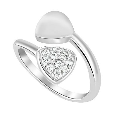 SIRI Sterling Silver Rhodium-Plated Open-Heart Ring with Cubic Zirconia Accents