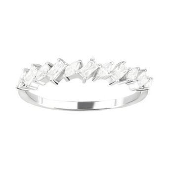 SIRI Rhodium-Plated Sterling Silver Cubic Zirconia Ring with Marquise-Cut Stones