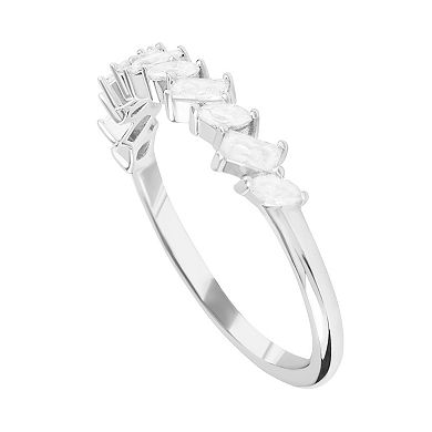SIRI Rhodium-Plated Sterling Silver Cubic Zirconia Ring with Marquise-Cut Stones