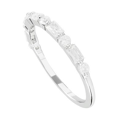 SIRI Rhodium-Plated Sterling Silver Cubic Zirconia Ring with Alternating Oval and Round Stones