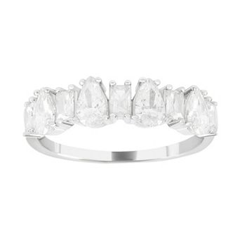 SIRI Rhodium-Plated Sterling Silver Cubic Zirconia Ring with Pear-Cut and Round Stones