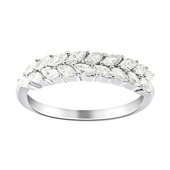 SIRI Rhodium-Plated Sterling Silver Cubic Zirconia Ring with Marquise Cluster Design