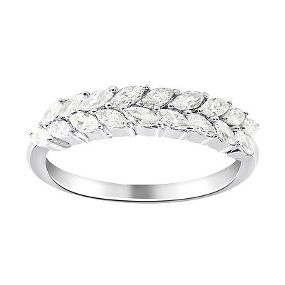 Marquise Flower Design Ring Cubic Zirconia Band Rhodium on Sterling Silver Marquise Flower Design Ring Cubic Zirconia Band Rhodium on Sterling Silver