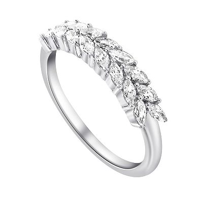 SIRI Rhodium-Plated Sterling Silver Cubic Zirconia Ring with Marquise Cluster Design