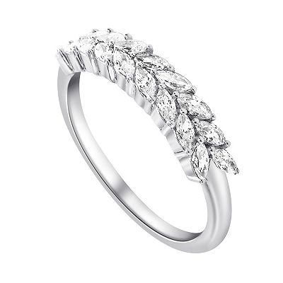 Marquise Flower Design Ring Cubic Zirconia Band Rhodium on Sterling Silver Marquise Flower Design Ring Cubic Zirconia Band Rhodium on Sterling Silver