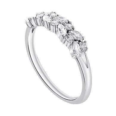 SIRI Rhodium-Plated Sterling Silver Cubic Zirconia Ring with Oval and Round Stone Mix