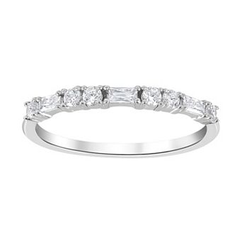 SIRI Rhodium-Plated Sterling Silver Cubic Zirconia Ring with Wave-Style Design