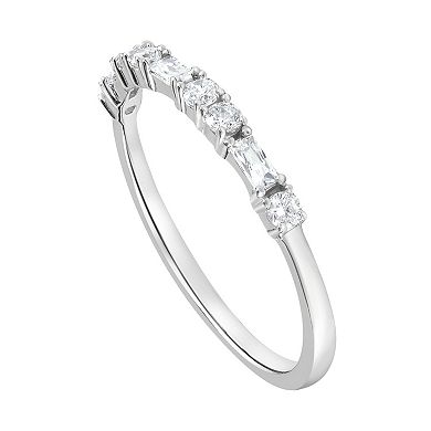SIRI Rhodium-Plated Sterling Silver Cubic Zirconia Ring with Wave-Style Design