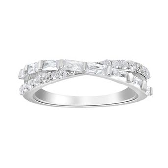 SIRI Rhodium-Plated Sterling Silver Cubic Zirconia Ring with Chevron Band Design