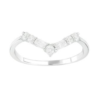 SIRI Rhodium-Plated Sterling Silver Cubic Zirconia Ring with Swirl Design with Baguette Stones
