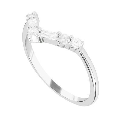 SIRI Rhodium-Plated Sterling Silver Cubic Zirconia Ring with Swirl Design with Baguette Stones