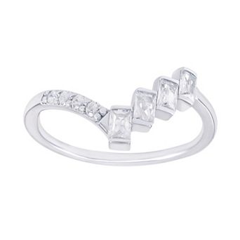 SIRI Rhodium-Plated Sterling Silver Cubic Zirconia Ring with Criss-Cross Marquise Stones
