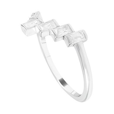 SIRI Rhodium-Plated Sterling Silver Cubic Zirconia Ring with Criss-Cross Marquise Stones