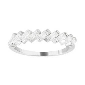 SIRI Rhodium-Plated Sterling Silver Cubic Zirconia Ring with Vintage-Inspired Filigree Design