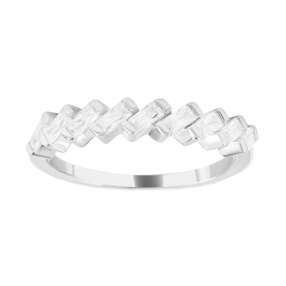 SIRI Rhodium-Plated Sterling Silver Cubic Zirconia Ring with SIRI Rhodium-Plated Sterling Silver Cubic Zirconia Ring with
