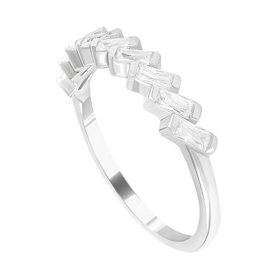 SIRI Rhodium-Plated Sterling Silver Cubic Zirconia Ring with SIRI Rhodium-Plated Sterling Silver Cubic Zirconia Ring with