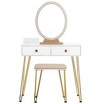 White Industrial Vanity Table With 3 Lighting Modes