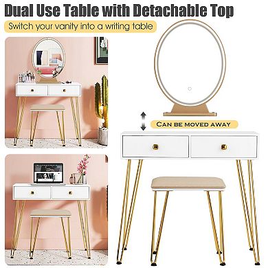 White Industrial Vanity Table With 3 Lighting Modes
