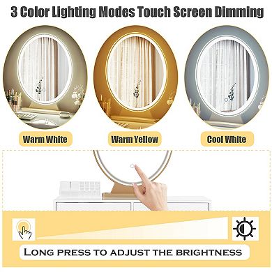 White Industrial Vanity Table With 3 Lighting Modes