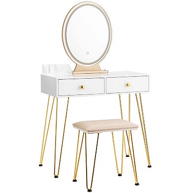 White Industrial Vanity Table With 3 Lighting Modes