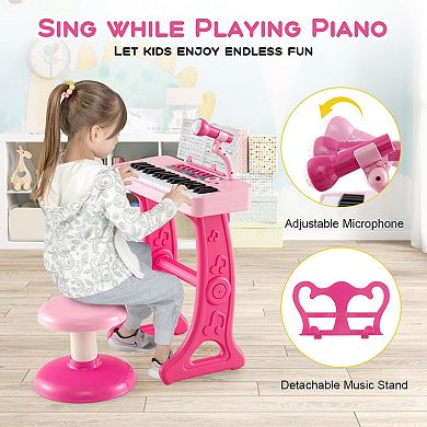 37-key Kids Piano Keyboard With Microphone-pink (ages 3+)