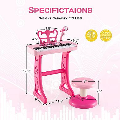 37-key Kids Piano Keyboard With Microphone-pink (ages 3+)