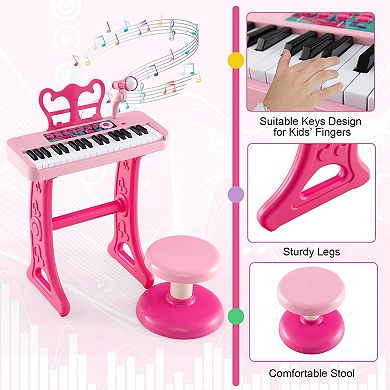 37-key Kids Piano Keyboard With Microphone-pink (ages 3+)