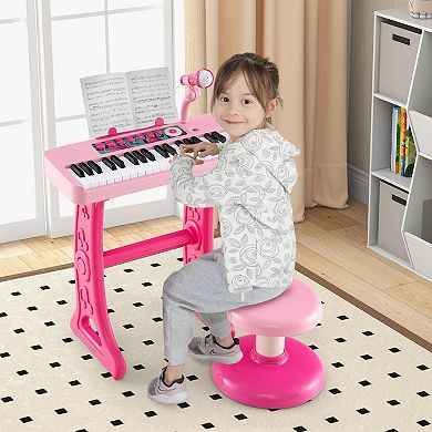 37-key Kids Piano Keyboard With Microphone-pink (ages 3+)