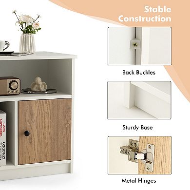 Set Of 2 Tall Nightstands With Door And Open Shelves-white