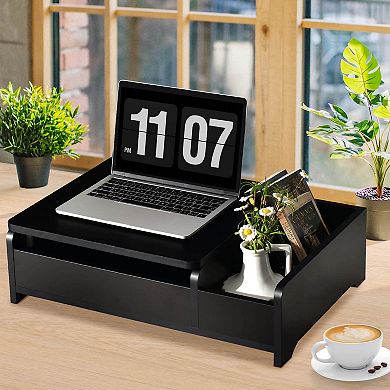 Compact Black Bay Window Vanity Table With Flip-top Mirror