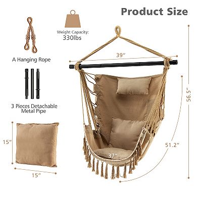 Hanging Rope Swing Chair With Soft Pillow And Cushions