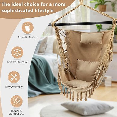 Hanging Rope Swing Chair With Soft Pillow And Cushions