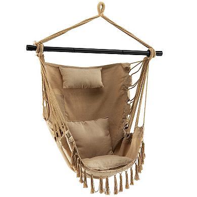 Hanging Rope Swing Chair With Soft Pillow And Cushions