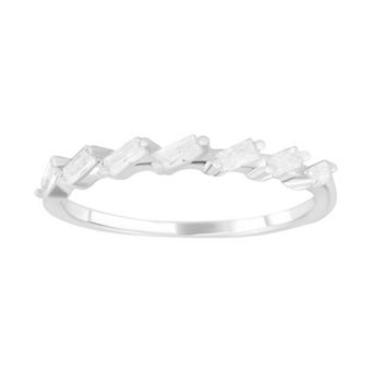 SIRI Rhodium-Plated Sterling Silver Cubic Zirconia Ring with Zigzag Pattern of Baguette Stones