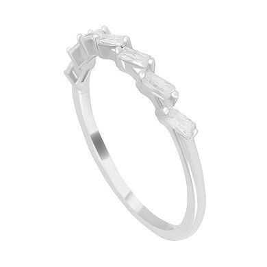 SIRI Rhodium-Plated Sterling Silver Cubic Zirconia Ring with Zigzag Pattern of Baguette Stones