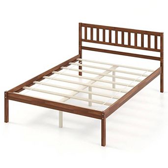 Full Size Wood Bed Frame With Headboard And Slat Support