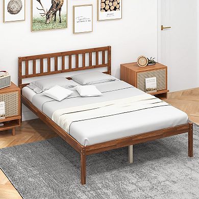 Full Size Wood Bed Frame With Headboard And Slat Support
