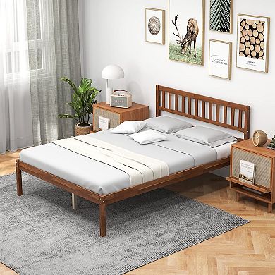 Full Size Wood Bed Frame With Headboard And Slat Support