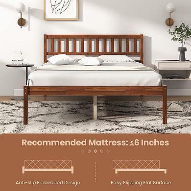 Full Size Wood Bed Frame With Headboard And Slat Support