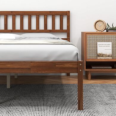 Full Size Wood Bed Frame With Headboard And Slat Support