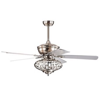 52-inch Ceiling Fan With Wooden Blades And Remote Control-silver