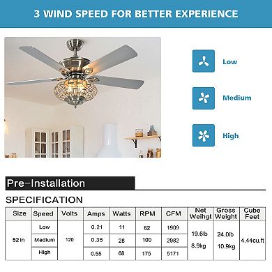 52-inch Ceiling Fan With Wooden Blades And Remote Control-silver