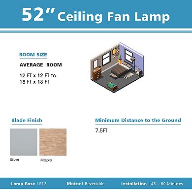 52-inch Ceiling Fan With Wooden Blades And Remote Control-silver