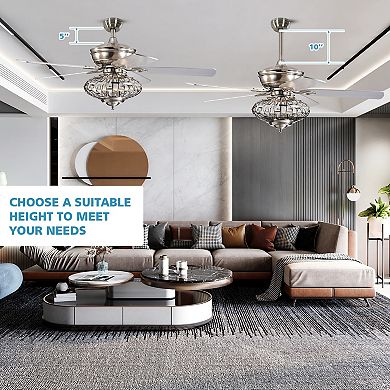 52-inch Ceiling Fan With Wooden Blades And Remote Control-silver