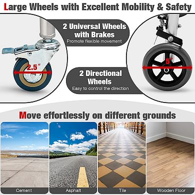 Height Adjustable Aluminum Walker With Rolling Wheels And Brakes
