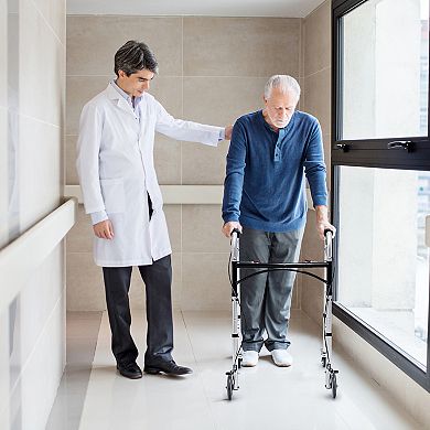 Height Adjustable Aluminum Walker With Rolling Wheels And Brakes